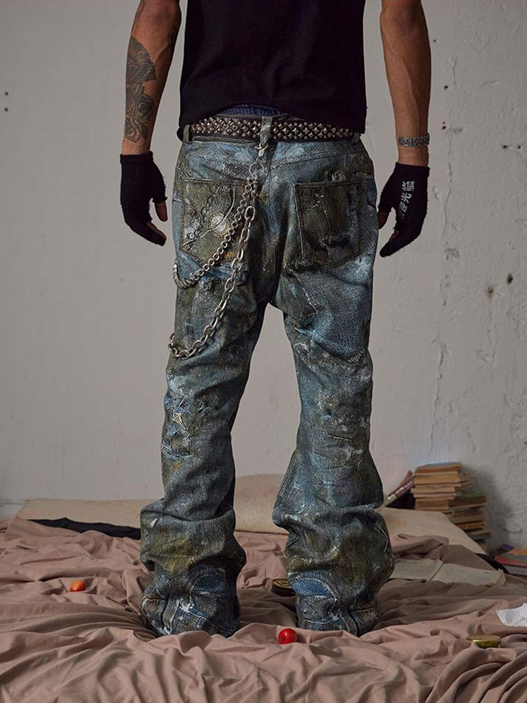 DND4DES | Distressed Chain Print Straight Jeans - PSYLOS 1, DND4DES | Distressed Chain Print Straight Jeans, Jeans, DND4DES•JAPAN, PSYLOS 1